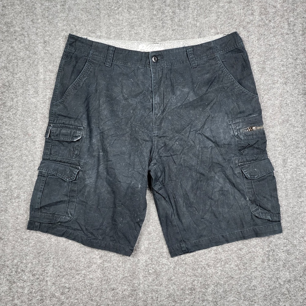 Plugg Cargo Shorts Mens 38 Black Y2K Multi Pocket Cotton Gorpcore Skate Utility